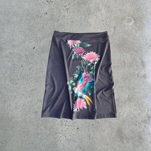 Grey floral print midi skirt